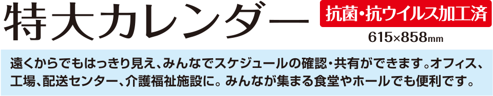 特大カレンダー　抗菌・抗ウイルス加工済 615×858mm